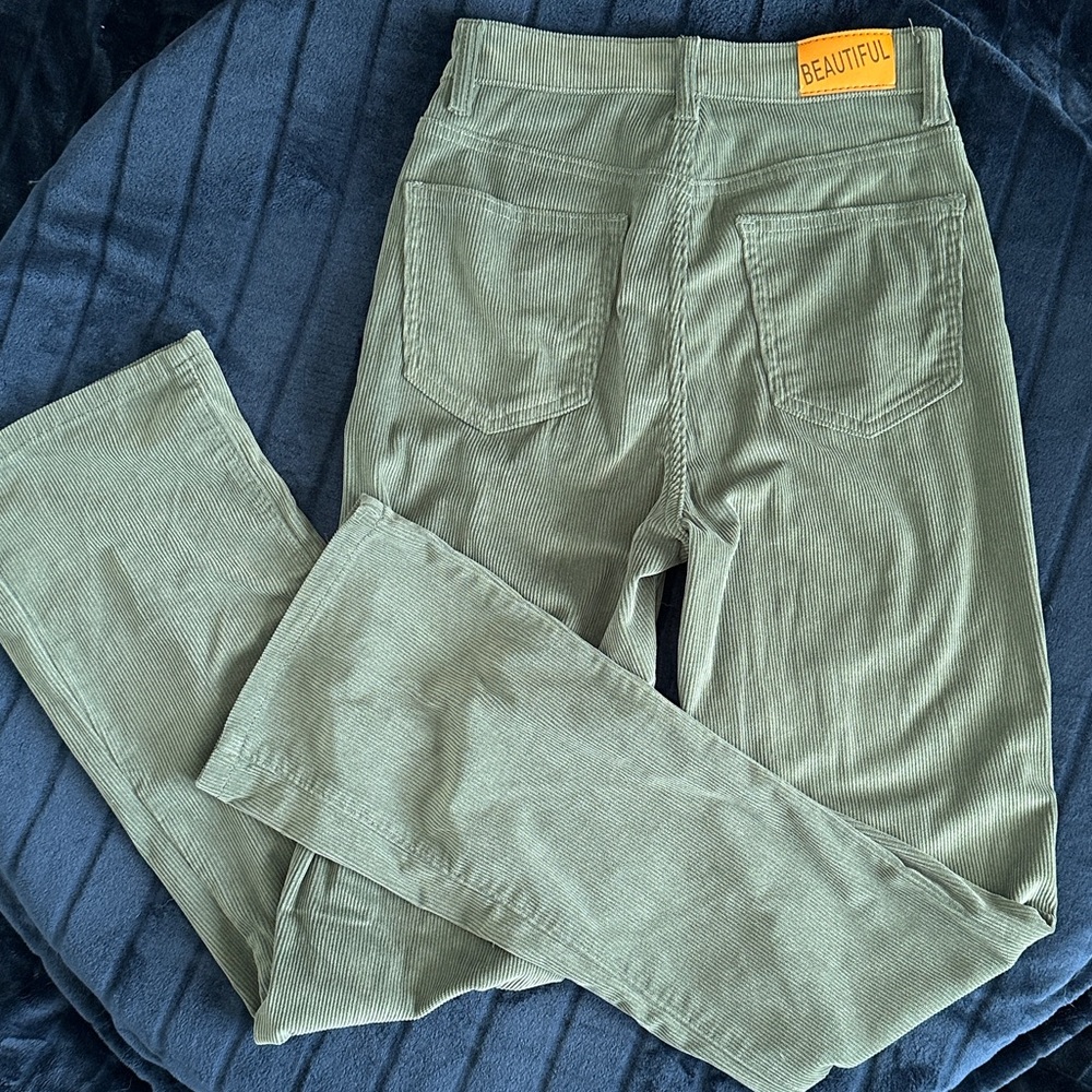 SHEIN Olive Green Corduroy Boot Cut Pants